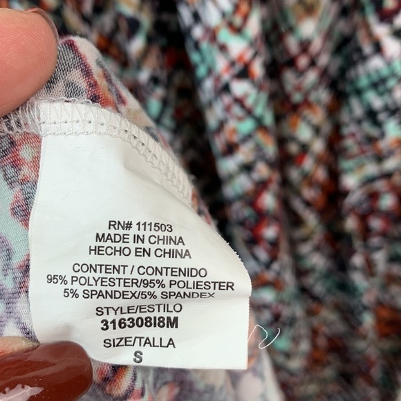 Luxology V neck cummerbund waist soft jersey knit printed maxi dress long sleeve - Picture 10 of 11